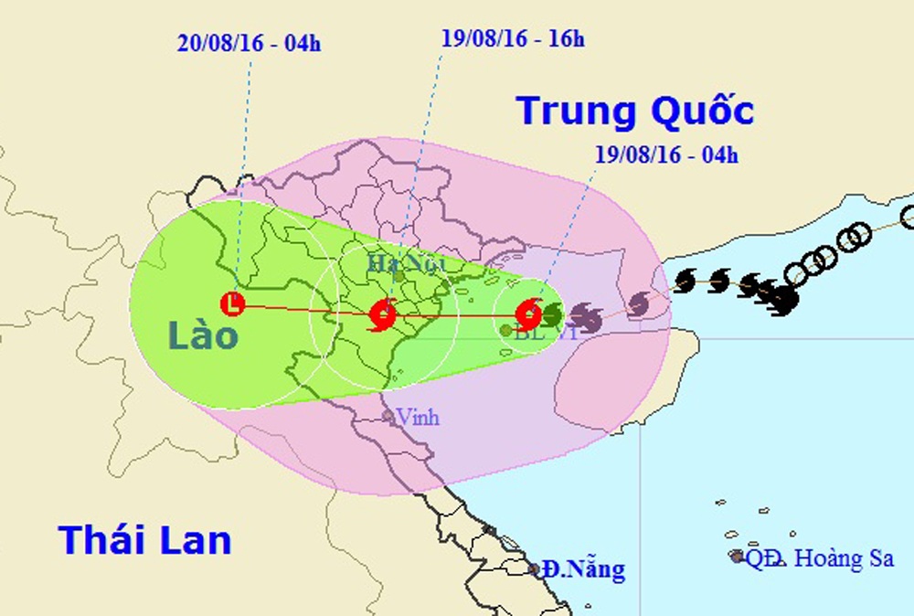 Trưa nay bão số 3 vào ven biển Hải Phòng - Ninh Bình - 1 Vị trí và hướng di chuyển của bão số 3 (Ảnh: Trung tâm Dự báo Khí tượng Thủy văn Trung ương).