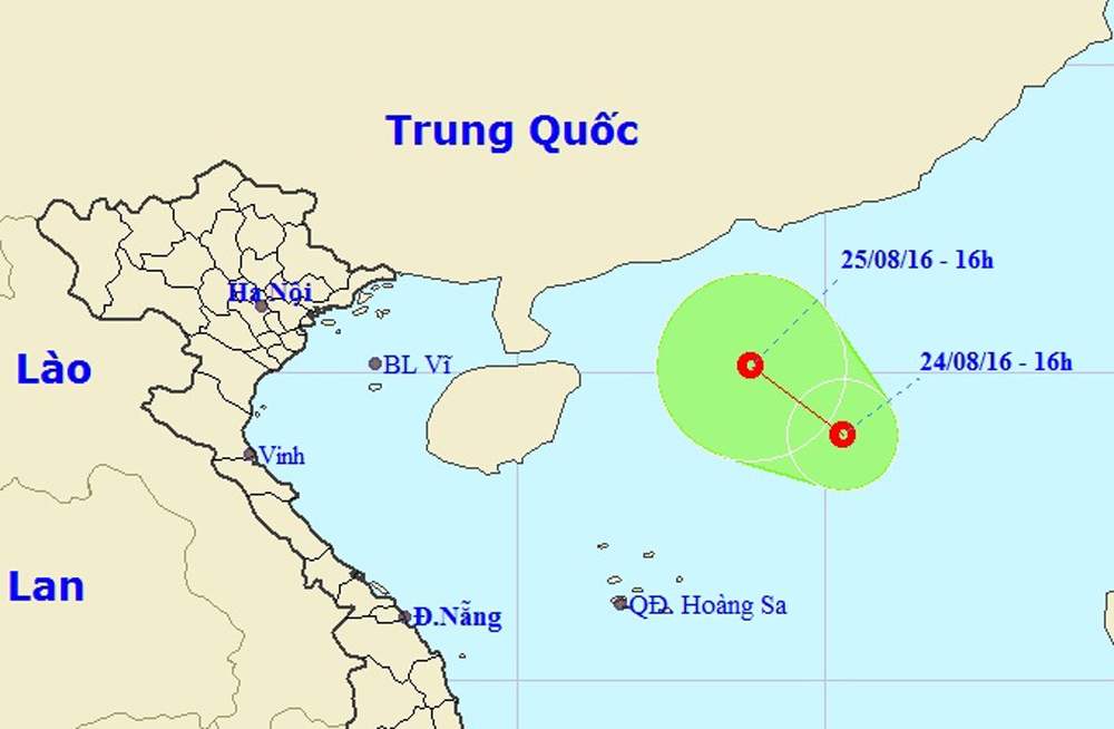 Xuất hiện áp thấp nhiệt đới trên Biển Đông - 1 Vị trí và hướng di chuyển của áp thấp nhiệt đới (Ảnh: Trung tâm Dự báo Khí tượng Thủy văn Trung ương).