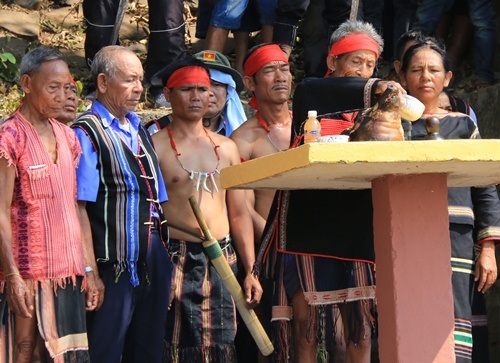 Già làng dâng lễ vật cúng thần linh