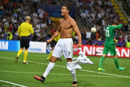 C.Ronaldo ăn mừng sau khi thực hiện thành công cú sút phạt đền quyết định