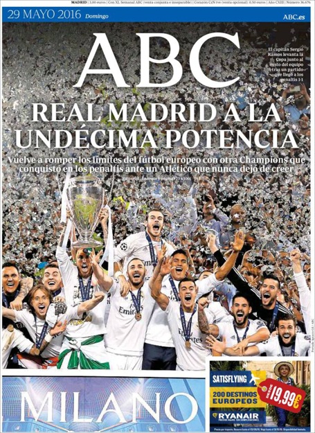 Báo chí thế giới ca ngợi Real Madrid sau chức vô địch Champions League - 2 Tờ ABC (Tây Ban Nha): Real Madrid cho thấy sức mạnh với cú Undecima