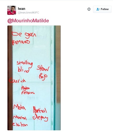 Vợ Mourinho bất ngờ để lộ kế hoạch mua Pogba của MU - 2 Những chữ ghi trên tấm bảng sau lưng HLV Mourinho được phóng to