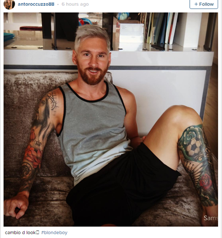 Messi khoe kiểu tóc nhuộm bạch kim