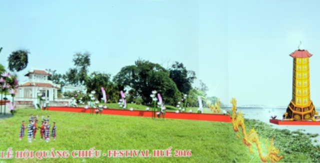 Lần đầu tiên tái hiện lễ hội đèn Quảng Chiếu của Phật giáo tại Festival Huế - 1 Không gian lễ hội Quảng Chiếu của Phật giáo Huế sát sông Hương
