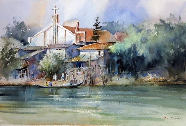 Huế trong mắt các họa sĩ màu nước Quốc tế - 13 Cồn hến – Bùi Duy Khánh – Việt Nam
