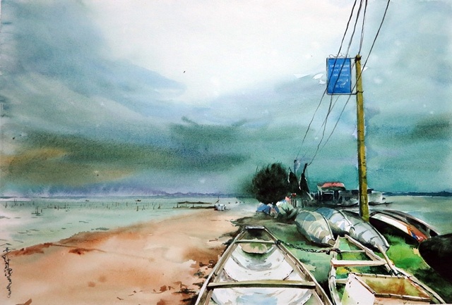 Huế trong mắt các họa sĩ màu nước Quốc tế - 9 Phá Tam Giang – Trần Hữu Nhật – Việt Nam