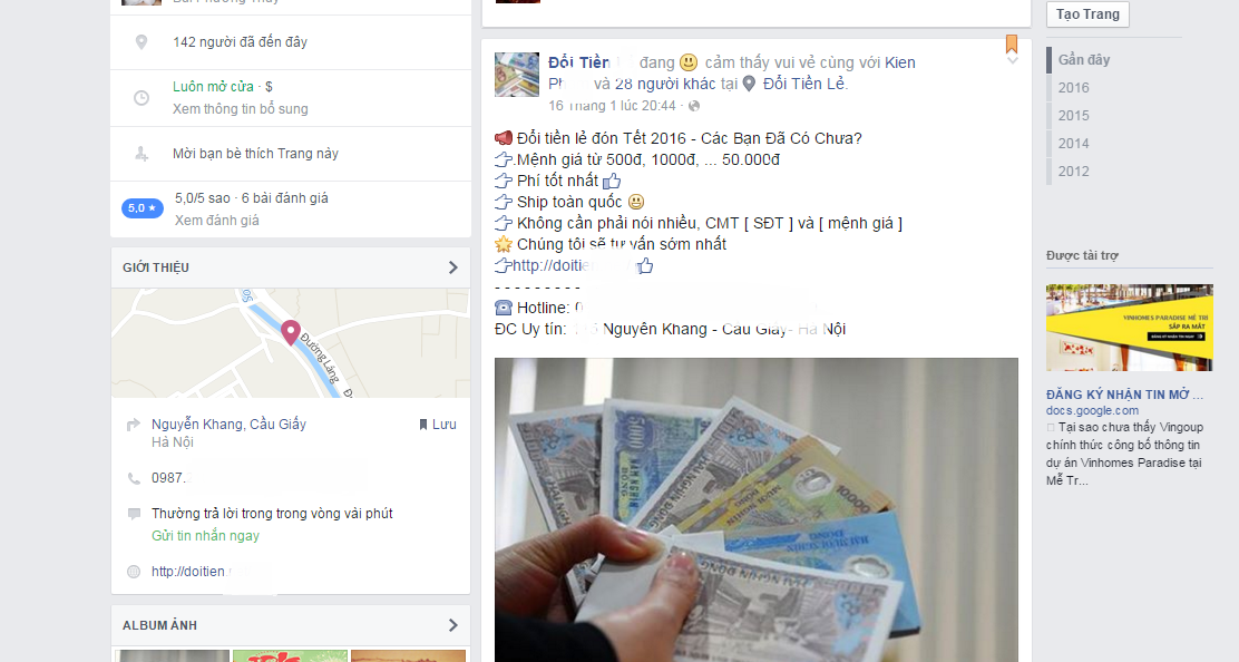 Dịch vụ đổi tiền lẻ giá "chát": Hốt bạc dịp cuối năm - 2 Một trang fanpage trên Facebook chuyên đổi tiền lẻ