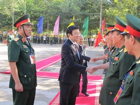 Quân khu 9 nhận Huân chương Quân công hạng nhất - 1 Chủ tịch nước Trương Tấn Sang cùng lãnh đạo Đảng, Nhà nước, Chính phủ thăm LLVT quân khu 9