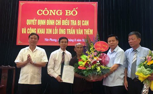 Ông Trần Văn Thêm nhận lời xin lỗi của liên ngành tư pháp Trung ương ngày 11/8.