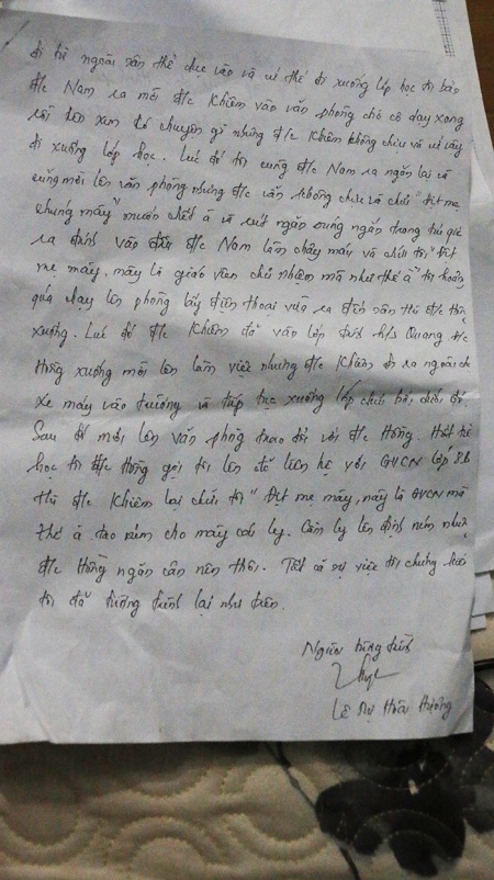 Tường trình của cô Lê Thị Hoài Hương gửi lên UBND huyện Đức Cơ