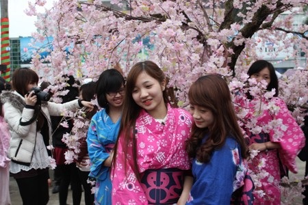 
Lễ hội hoa anh đào tổ chức tại Hà Nội thu hút rất đông giới trẻ đến thưởng thức.
