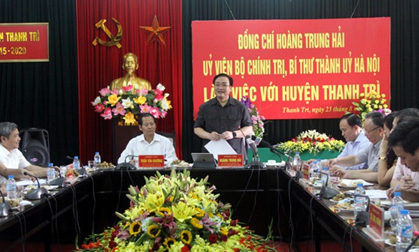Hà Nội: Nhiều huyện ngoại thành muốn lên quận vào năm 2020 - 1 Ông Hoàng Trung Hải làm việc với huyện Thanh Trì
