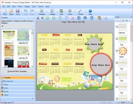 Tự tạo bộ lịch 2016 đẹp mắt từ hình ảnh của chính bạn - 1 Mẫu lịch đơn với 12 tháng hiển thị trên một tờ