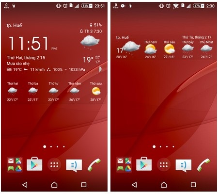 Ứng dụng dự báo thời tiết với giao diện tuyệt đẹp dành cho Android - 7 Hai trong số các widget được ứng dụng cung cấp