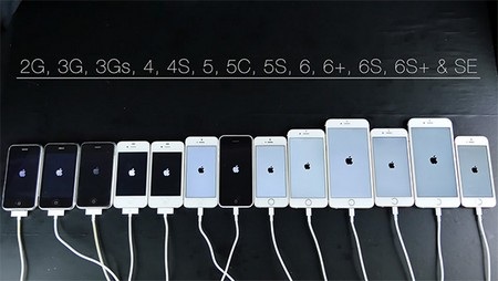 Video so sánh tốc độ và hiệu suất các phiên bản iPhone từ trước đến nay - 1 13 phiên bản iPhone từ trước đến nay cùng xuất hiện và so tài về tốc độ xử lý, hiệu suất