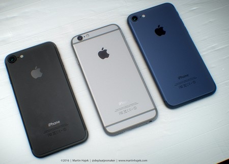 Tuyệt đẹp ý tưởng thiết kế iPhone 7 phiên bản màu đen - 5 Mặt sau của phiên bản iPhone 7 màu đen và màu xanh, xen giữa là phiên bản iPhone 6S màu xám