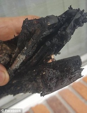 Galaxy Note7 là "nghi phạm" gây nên hai vụ cháy nhà và xe - 2 Dấu vết của chiếc Galaxy Note7 đang cắm sạc bên trong xe