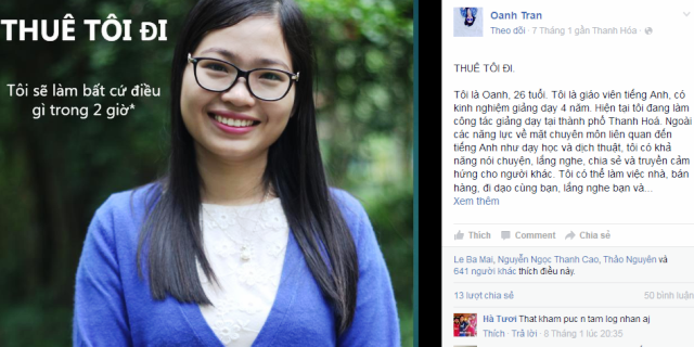 
Cô giáo Trần Thị Oanh chia sẻ kế hoạch thuê tôi đi vì trẻ em vùng cao trên trang facebook cá nhân của mình
