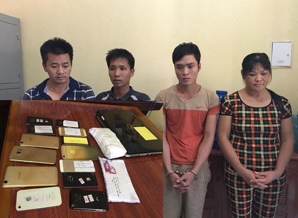 Các đối tượng cùng tang vật vụ án (Ảnh: Công an Thanh Hóa)