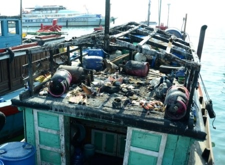 Một vụ nổ bình gas trên tàu cá trước đó (ảnh Hồng Long)