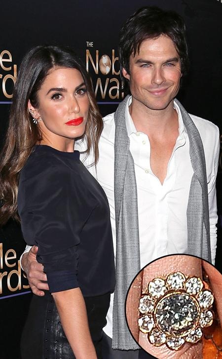 Nữ diễn viên Nikki Reed được ông xã Ian Somerhalder tặng cho một chiếc nhẫn kim cương hình bông hoa tuyệt đẹp