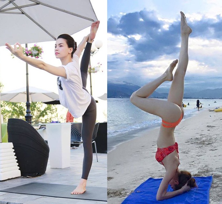 Mỹ nhân Việt khoe dáng nóng bỏng khi tập yoga - 3 Một trong những mỹ nhân chăm chỉ luyện tập yoga hàng đầu là Hồ Ngọc Hà. Cô theo đuổi môn này hơn 5 năm nay. Hà Hồ cũng từng gây sốt khi tung hình ảnh trồng chuối trên biển, một động tác cực khó chỉ những người tập luyện chuyên nghiệp mới có thể thực hiện được. Với động tác này, người đẹp gần như khoe toàn bộ đường cong nóng bỏng của mình.