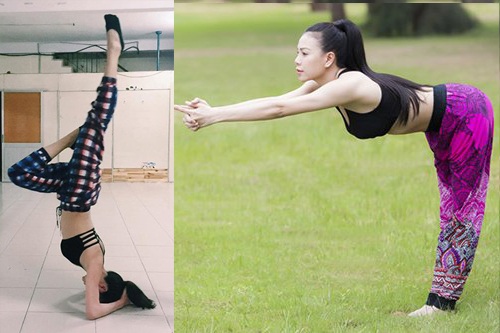 Mỹ nhân Việt khoe dáng nóng bỏng khi tập yoga - 10 Trà Ngọc Hằng khoe dáng chuẩn trong một lần tập yoga cùng động tác trồng cây chuối không kém các người đẹp khác