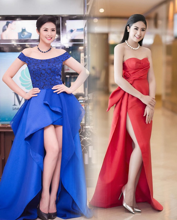 Hoa hậu Ngọc Hân quyến rũ, sang trọng với váy đỏ khi xuất hiện trong buổi họp báo Hoa hậu bản sắc Việt. Người đẹp cũng ấn tượng và yêu kiều trong váy xanh xếp nếp cầu kỳ, tạo phom tinh tế.