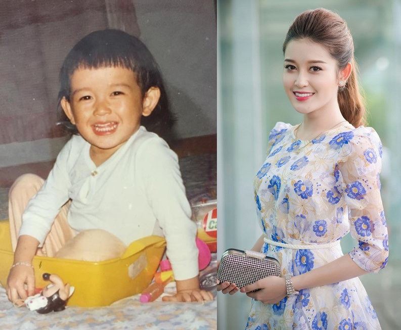 Có ai nhìn ra nụ cười thơ ấu vô tư của á hậu Huyền Mi cho đến nụ cười dịu dàng hiện tại.