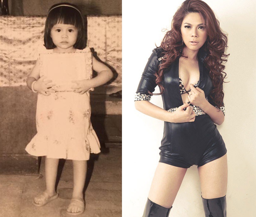 Ca sĩ Thanh Thảo với tuổi thơ hồn nhiên, bụ bẫm và đến hiện tại đã là một ca sĩ với ngoại hình nóng bỏng