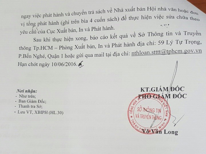 Phản hồi việc thu hồi sách “Madam Nhu Trần Lệ Xuân - Quyền lực bà Rồng” - 2 Văn bản yêu cầu rà soát các điểm bày bán quyển sách chưa chỉnh sửa