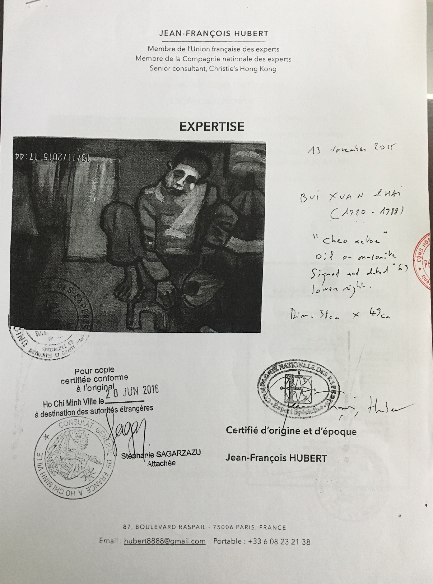 Đánh giá của chuyên gia Jean Francoi Hubert (người Pháp) về giá trị thật của tranh