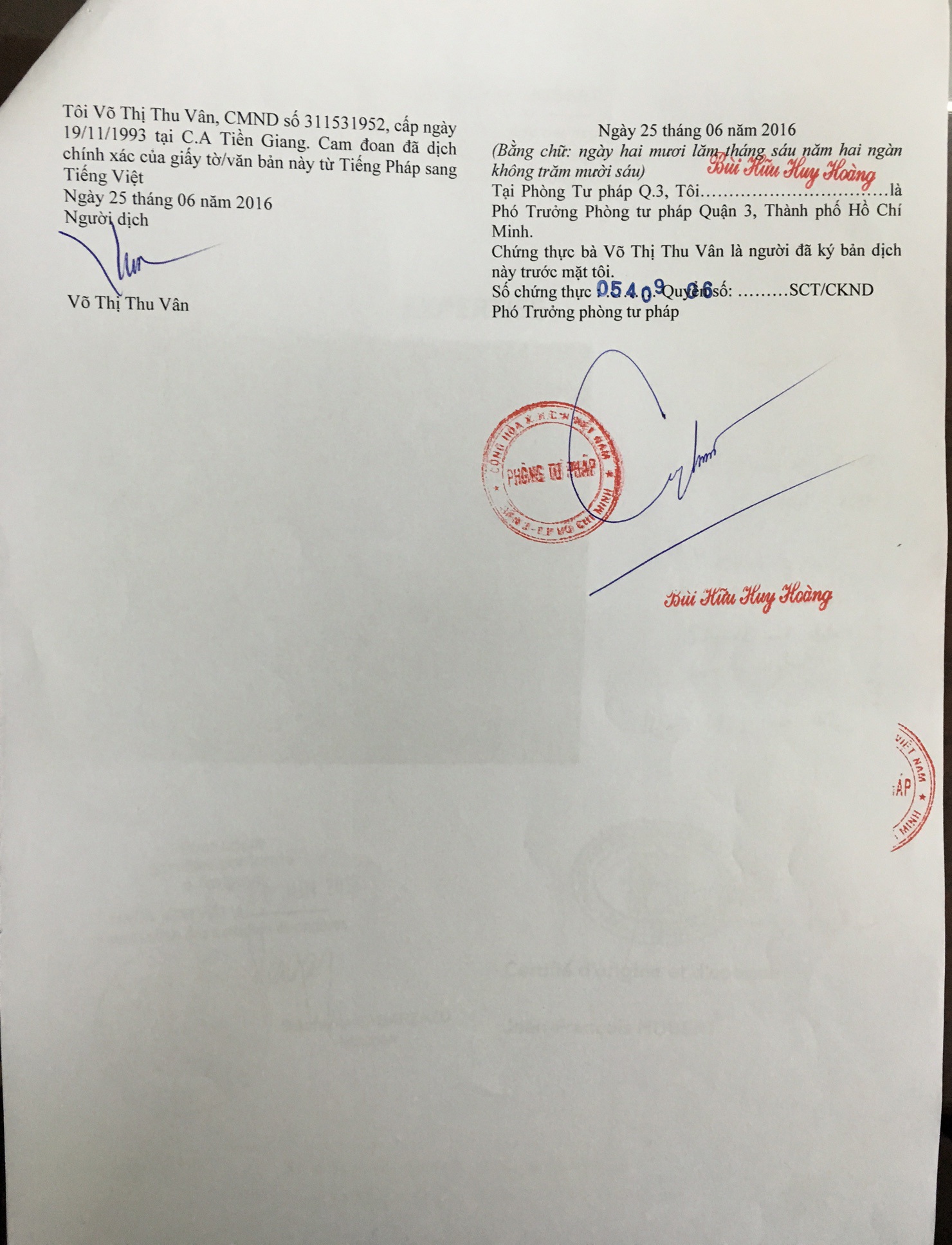 Giấy công chứng về bản chính của giấy xác nhận, đánh giá của chuyên gia