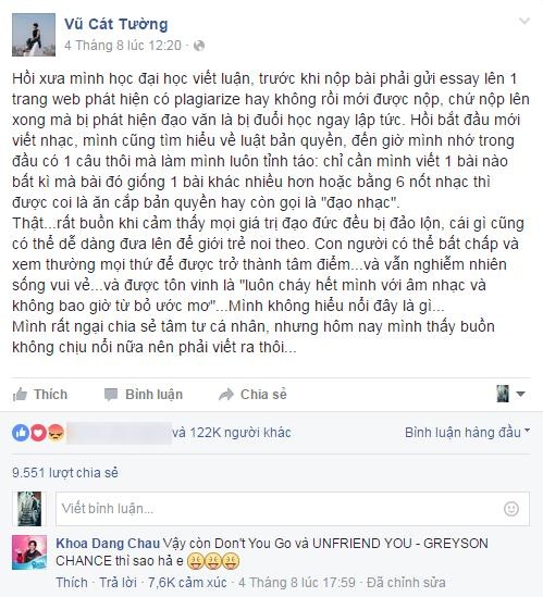 Nhìn lại những scandal khiến showbiz Việt xấu xí - 3 Vũ Cát Tường bày tỏ sự thất vọng về Sơn Tùng M-TP và ngay lập tức bị phản pháo.