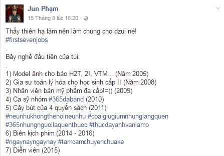 Trước khi thành công, nghệ sĩ Vbiz đã cực khổ thế nào? - 7 Chia sẻ ở fanpage Jun Phạm về những nghề “sau khi biết thế nào là tiền bạc” như anh nói…