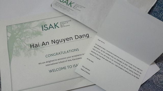 
Giấy báo trung tuyển trường Quốc tế ISAK của Hải An
