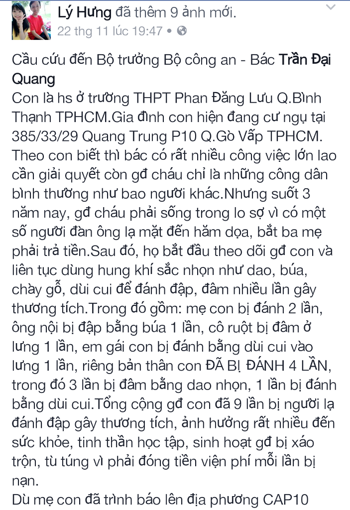 Truy tìm người đàn ông liên quan đến vụ 1 gia đình cầu cứu Bộ Công an trên Facebook - 2 Bức tâm thư mà cháu Hưng cầu cứu Bộ Công an qua Facebook.