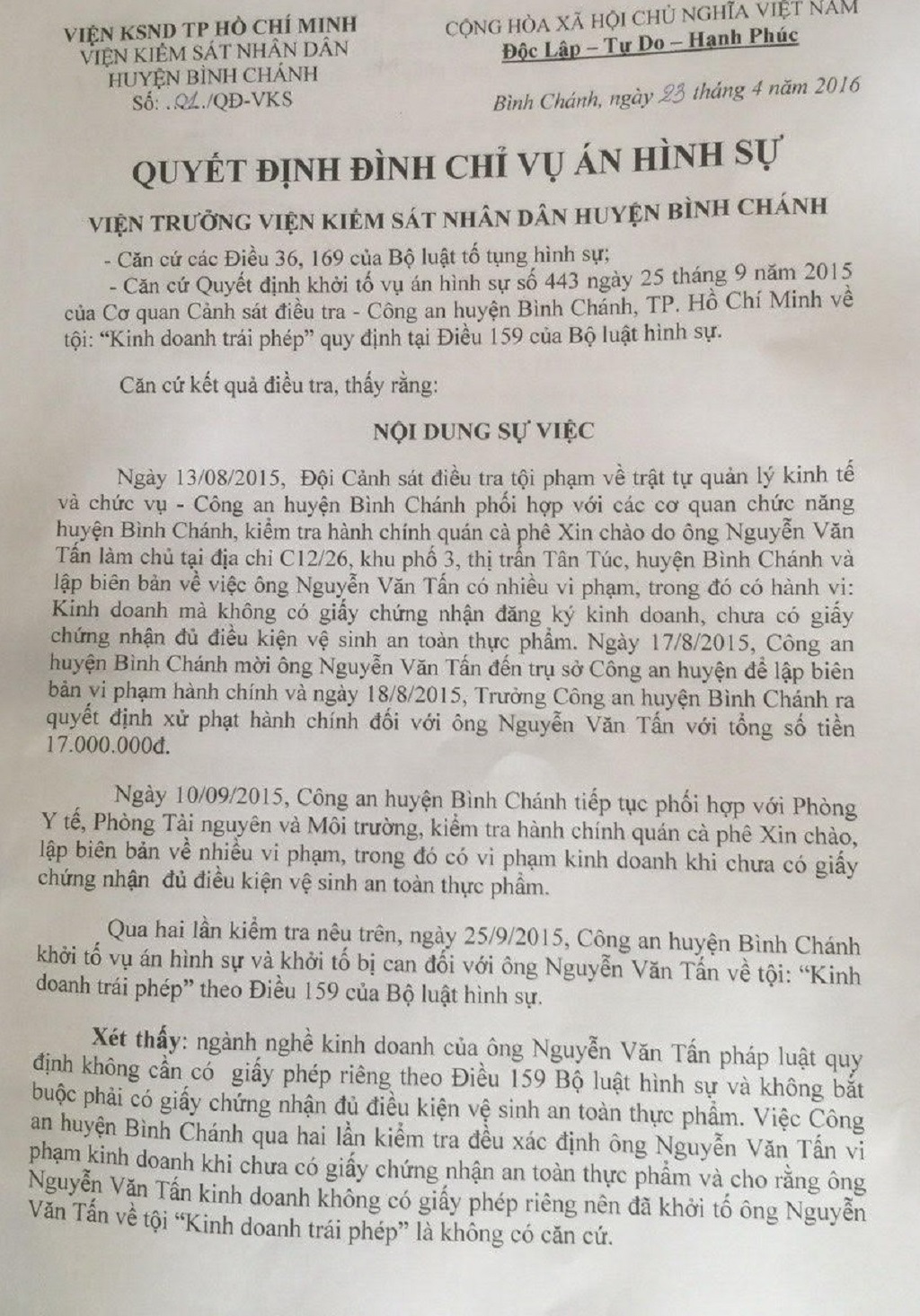 Vụ quán cà phê Xin chào: Sẽ họp kiểm điểm, xử lý Công an huyện Bình Chánh - 3 1-1461477970159