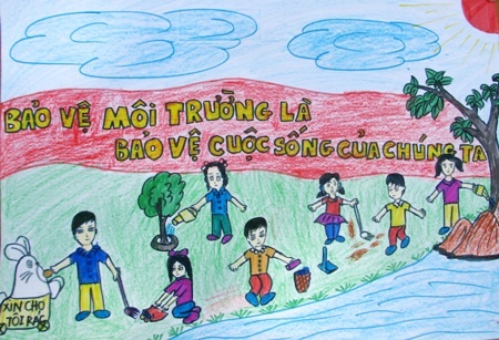 
Những bức tranh với những thông điệp vì một môi trường sống rất có ý nghĩa của các em học sinh.
