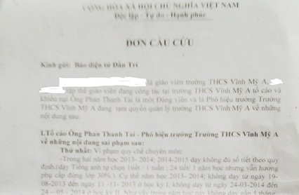 Bị "tố" sai phạm, Phó hiệu trưởng vẫn được "ưu ái" giao quyền... điều hành trường - 4 Đơn của giáo viên Trường THCS Vĩnh Mỹ A tố những sai phạm của ông Phó hiệu trưởng Phan Thanh Tài gửi đến báo Dân trí.