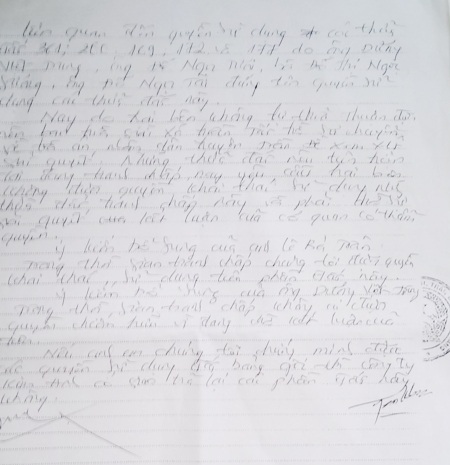 Biên bản hòa giải của xã Lịch Hội Thượng. Trong đó, phía ông Quí ngang ngược tuyên bố sẽ tiếp tục sử dụng phần đất dù không có một giấy tờ gì chứng minh.