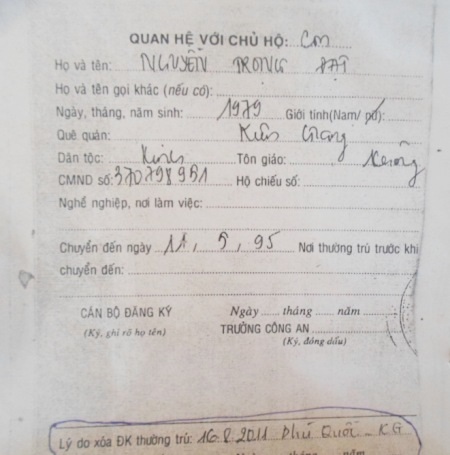 Công an huyện Phú Quốc được cho là chấp nhận nhập hộ khẩu bất thường cho đối tượng Đạt.