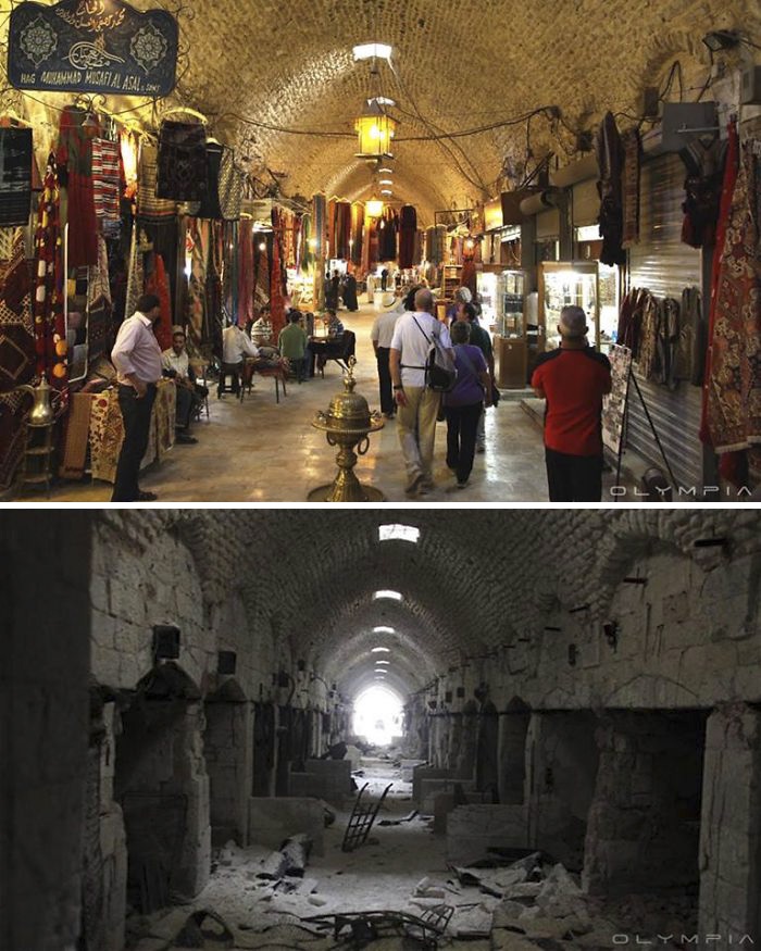 Lặng người nhìn các điểm du lịch ở Syria trước và sau chiến tranh - 3 Những khu chợ sầm uất không còn nữa