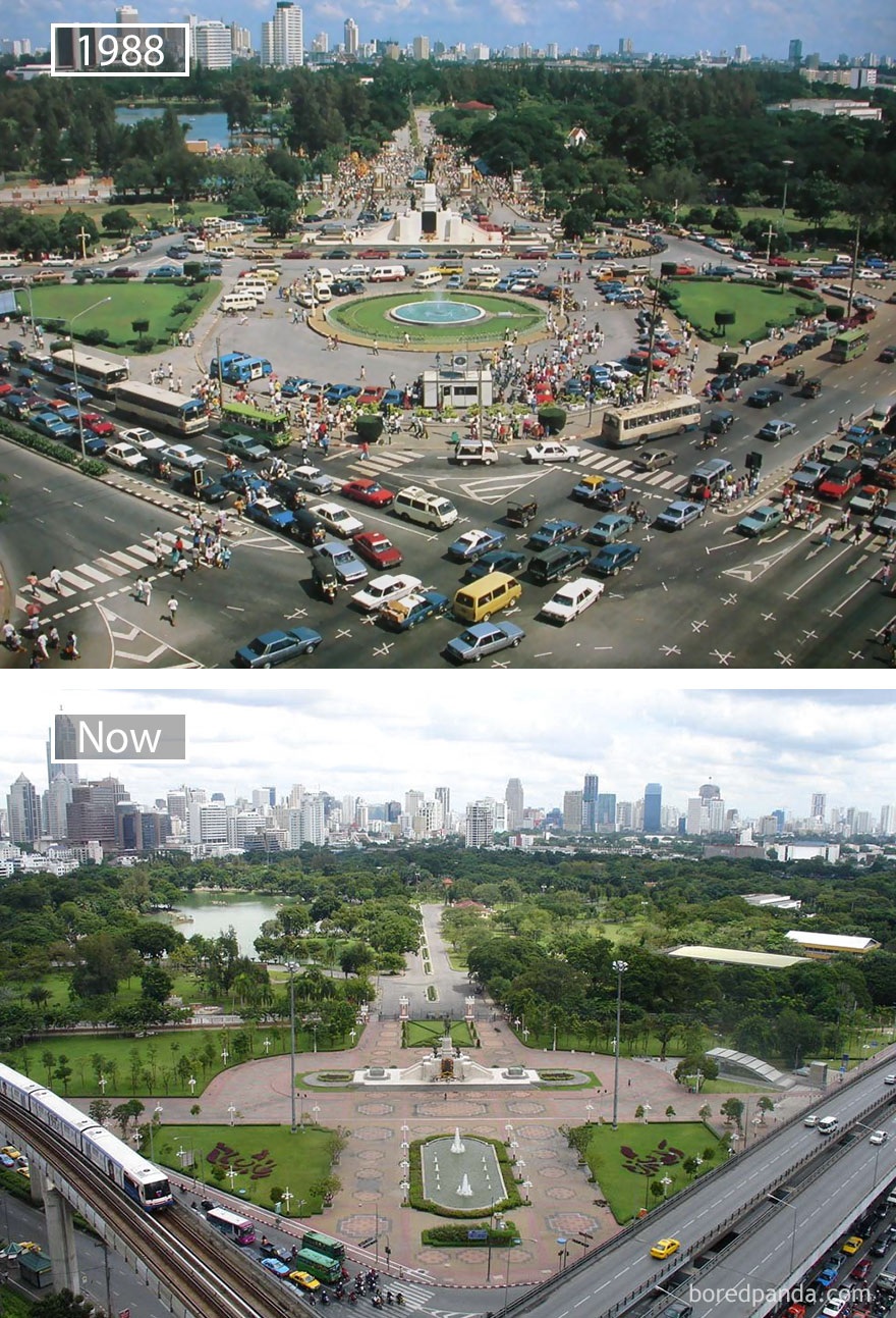 Ngược dòng thời gian xem những đô thị lớn thay đổi đến thế nào - 11 Thủ đô Bangkok, Thái Lan năm 1988 và hiện tại. Thủ đô Bangkok, Thái Lan năm 1988 và hiện tại.