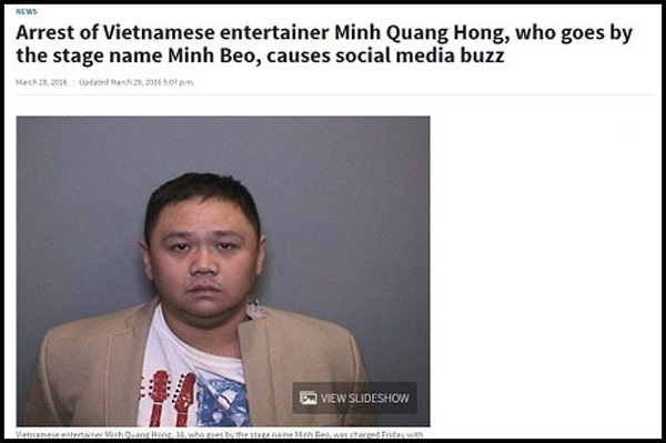Nhiều tờ báo Mỹ đưa tin về việc nghệ sĩ Minh Béo bị bắt giữ