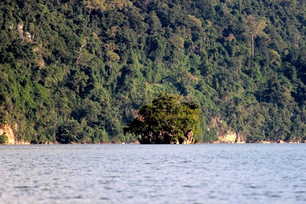 Mặc dù nằm ở độ cao 145 m so với mực nước biển nhưng hồ Ba Bể luôn giữ được màu xanh của mây trời hòa quyện.