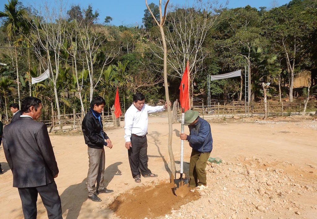 Khắp nơi cầu may trong Lễ hội Lồng Tồng - 2 Sau phần lễ cúng, cán bộ trồng cây cầu cho năm mới rừng được phát triển.