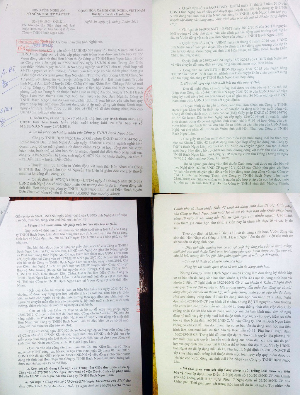 Sau nhiều bàn cãi, ngày 7/7/2016, UBND tỉnh đã giao cho Sở NN&PTNT chủ trì phối hợp cùng các Sở liên quan họp bàn và đưa ra các phương án, phân tích các văn bản quy phạm pháp luật để có câu trả lời thích đáng nhất tới những người liên quan và ENV.