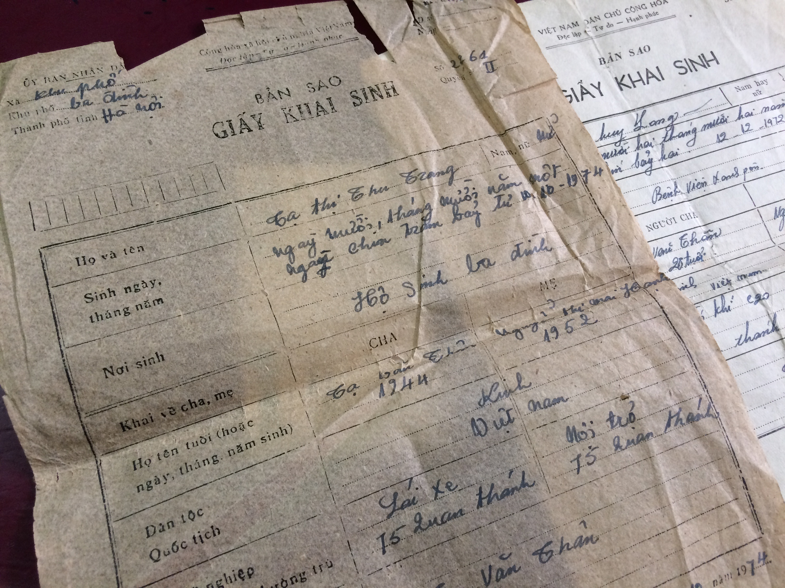 Giấy khai sinh của chị Tạ Thị Thu Trang