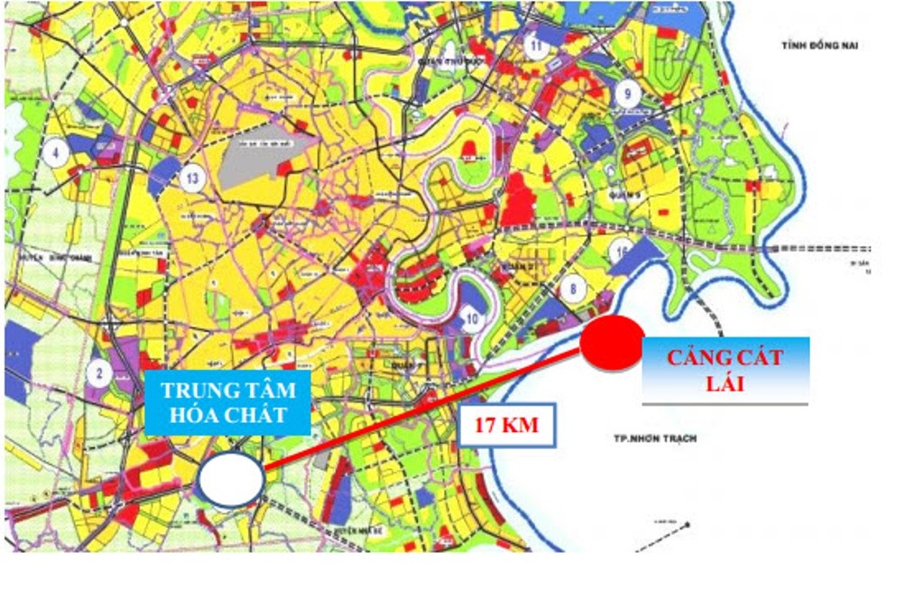 TPHCM xây trung tâm kinh doanh hóa chất tầm cỡ quốc tế rộng 11 hecta - 2 Trung tâm nằm ngay trên đại lộ Nguyễn Văn Linh và có thể tận dụng giao thông thủy nếu nạo vét lòng sông Cần Giuộc